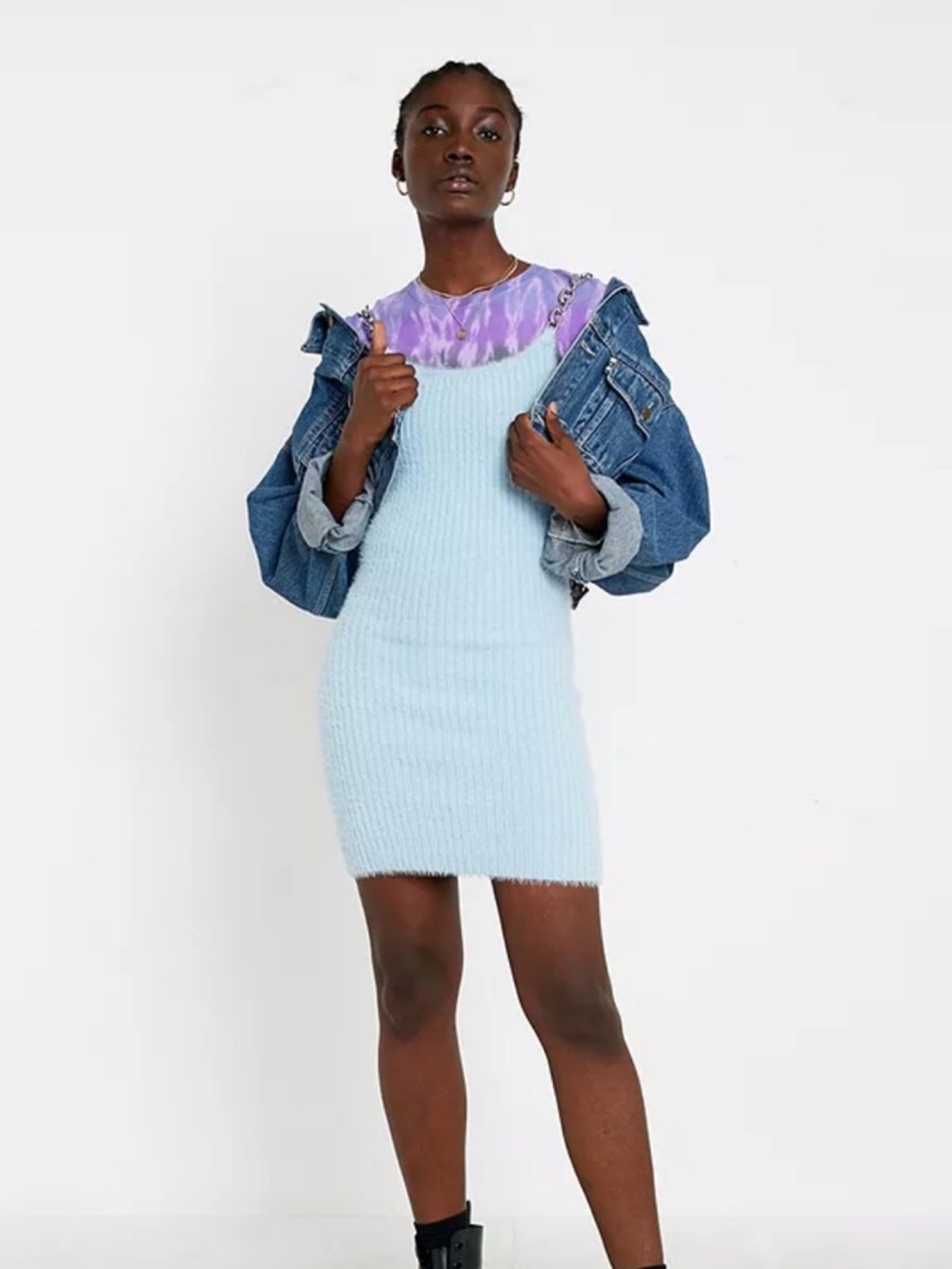 The Ragged Priest Pastel Blue Ribbed Mini Dress